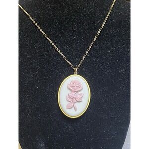 Franklin Mint 1979 Mother's Day Necklace Pendant Charm Rose on 12k GF 24" Chain